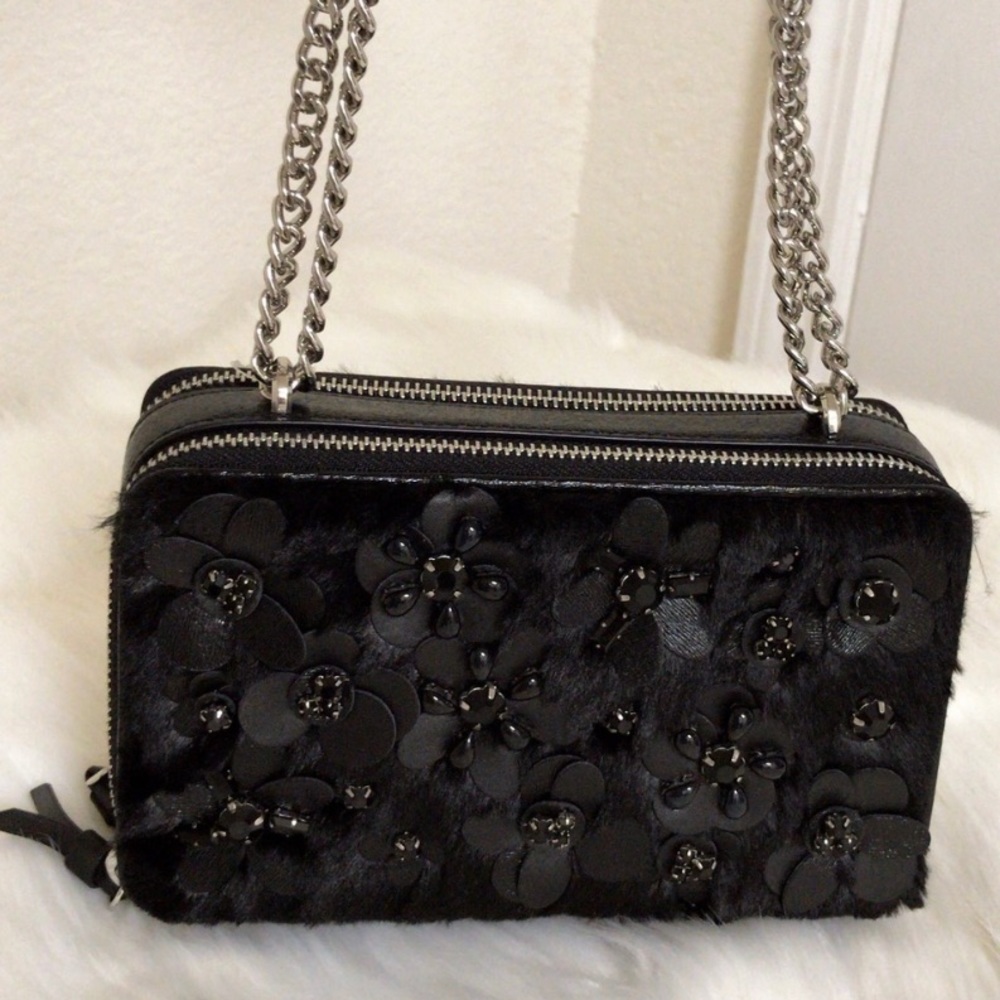 Authentic Rare Kate Spade shearling leather 2 zip Crosby double chain